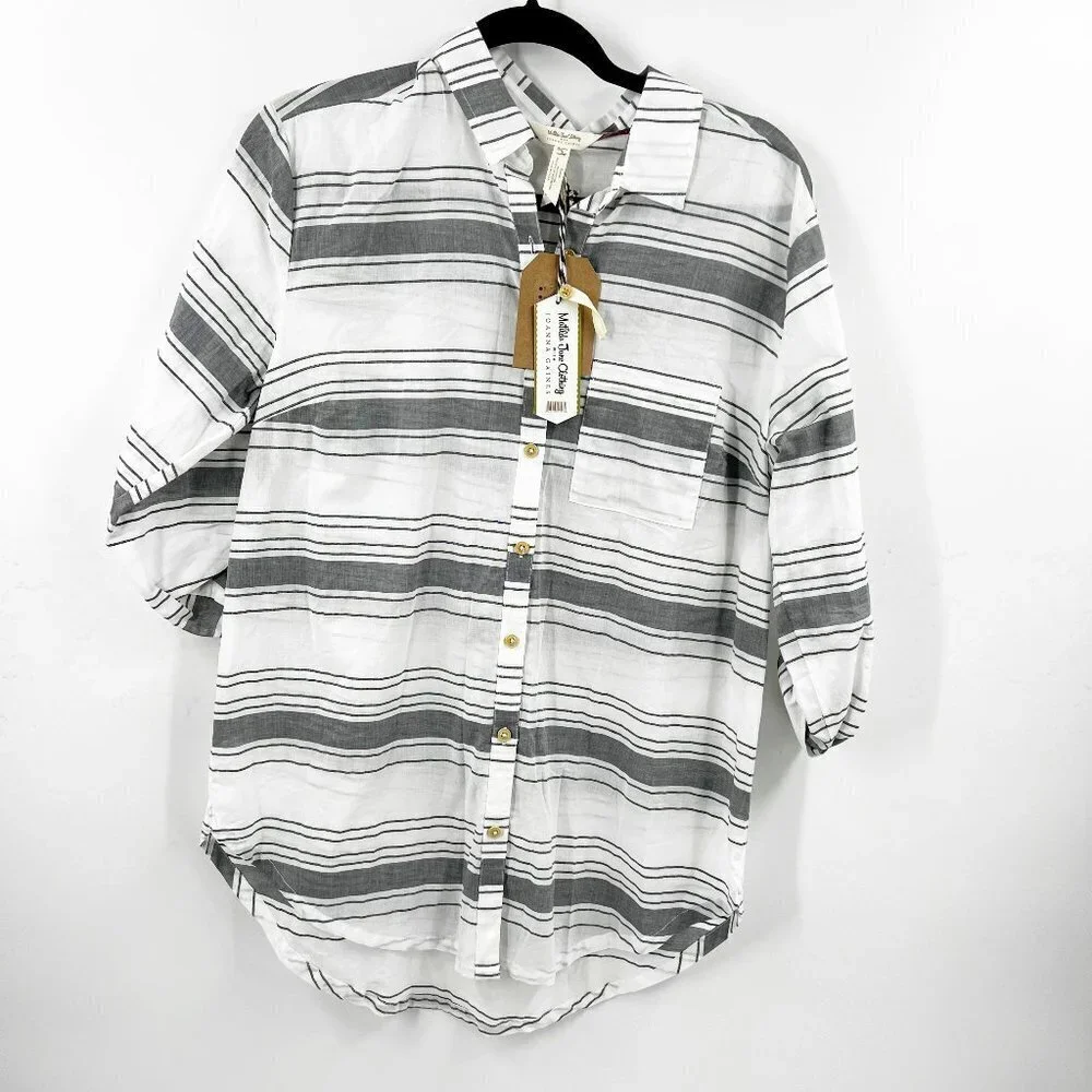 ✅ NWT Matilda Jane with Joanna Gaines Womens‎ Gray Striped Button Up Shirt Small